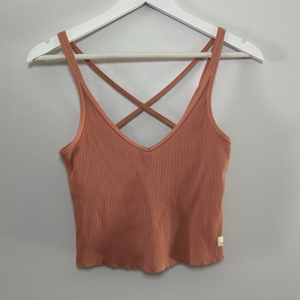 Vuori Ribbed Cropped Tank Top Womens Medi Light Cinnamon Altheisure Built In Bra